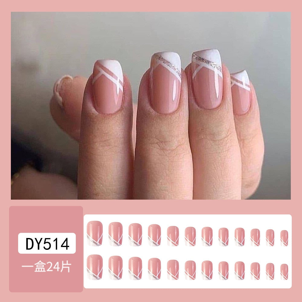 2024 Gradient Fake Nails Press on Nail Diamond Cross Art Long Tips False Forms with Glue Stick Stickers Reusable Set DY514