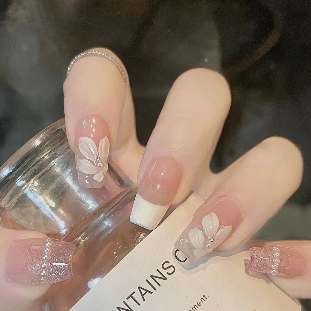 2024 Gradient Fake Nails Press on Nail Diamond Cross Art Long Tips False Forms with Glue Stick Stickers Reusable Set DZ210