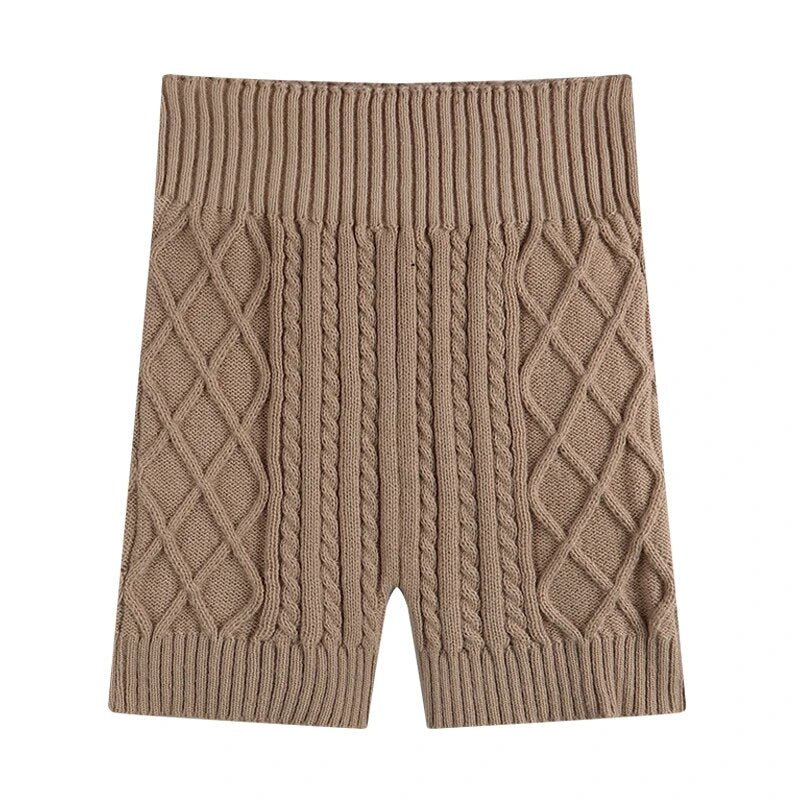 2024 Knitted Warm Safety Short Women Autumn Skinny Bottoming Shorts Woman Winter High Waist Hip Lifting Anti-Glare Shorts coffee One Size