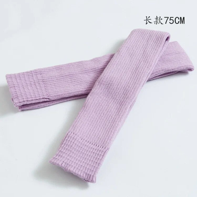 2024 Lolita Long Socks Women Leg Warmers Knitted Warm Foot Cover Arm Warmer Ladies Autumn Winter Crochet Socks Boot Cuffs 75cm Light Purple 75CM