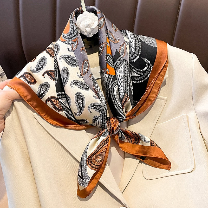 2024 Luxury Silk Shawl Square Scarf for Women Satin Hijab Fashion Wraps Neckerchief Female Hair Bands Ribbon Headband Bandana W-173-1 70x70