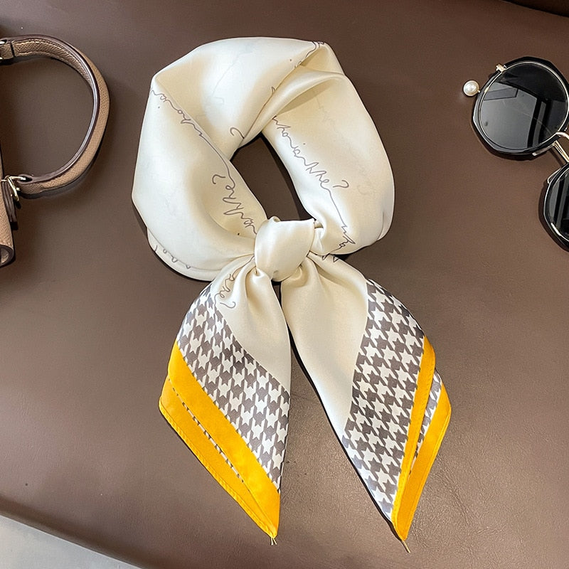 2024 Luxury Silk Shawl Square Scarf for Women Satin Hijab Fashion Wraps Neckerchief Female Hair Bands Ribbon Headband Bandana W-139-2 70x70