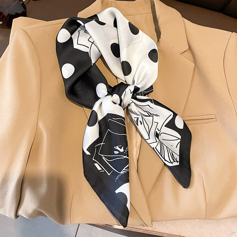 2024 Luxury Silk Shawl Square Scarf for Women Satin Hijab Fashion Wraps Neckerchief Female Hair Bands Ribbon Headband Bandana W-179-4 70x70