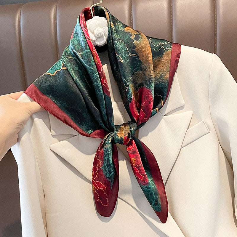2024 Luxury Silk Shawl Square Scarf for Women Satin Hijab Fashion Wraps Neckerchief Female Hair Bands Ribbon Headband Bandana W-179-2 70x70