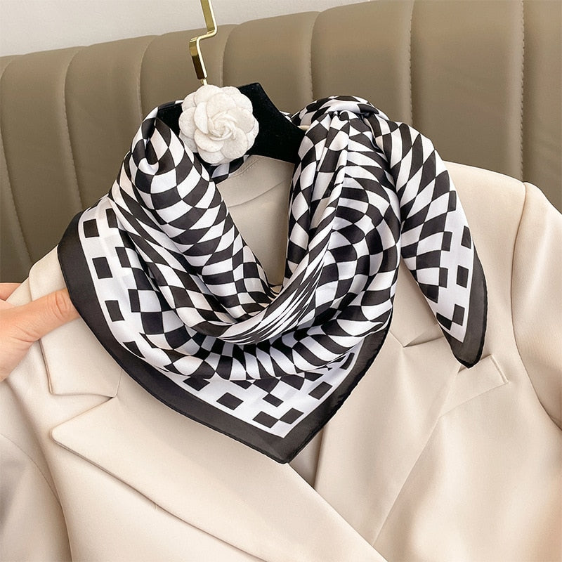 2024 Luxury Silk Shawl Square Scarf for Women Satin Hijab Fashion Wraps Neckerchief Female Hair Bands Ribbon Headband Bandana W-139 70x70