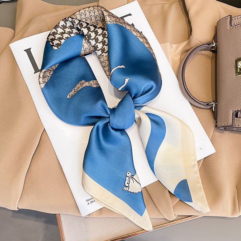 2024 Luxury Silk Shawl Square Scarf for Women Satin Hijab Fashion Wraps Neckerchief Female Hair Bands Ribbon Headband Bandana W-189-2 70x70