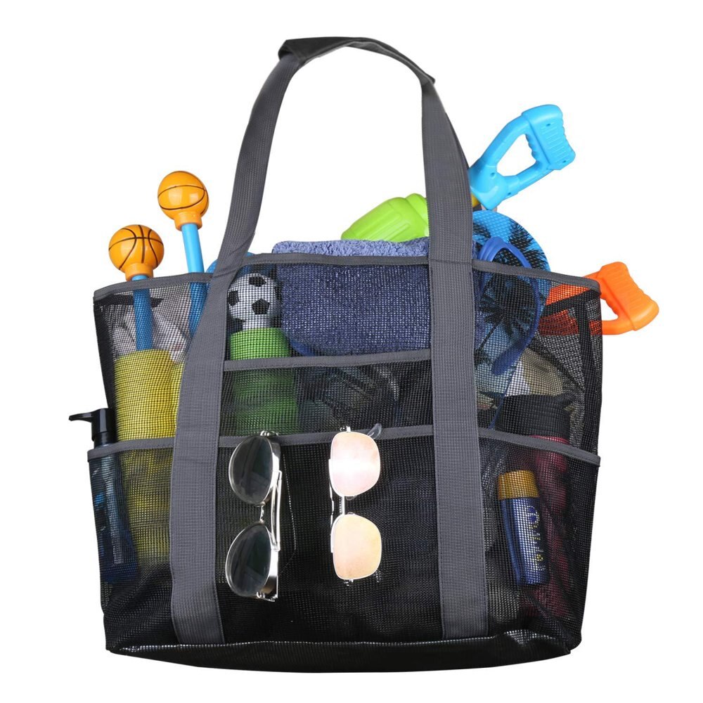 2024 NEW Extra Large Mesh Beach Bags and Totes Large Capacity Storage 30L/150lbs Durable Toy Tote Bag with Extra 8 Pockets& Ins