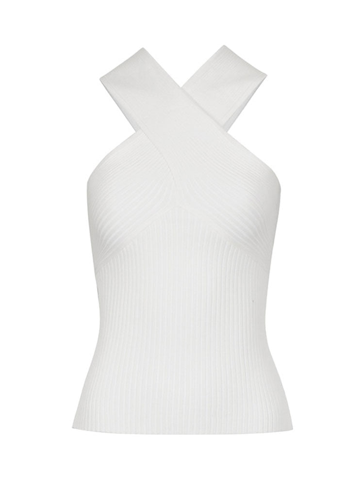 2024 New Fashion Women Summer Solid Vest Sleeveless Shirt Muje Knitted Tops Casual Blouses Y2K Crop Cami Top White