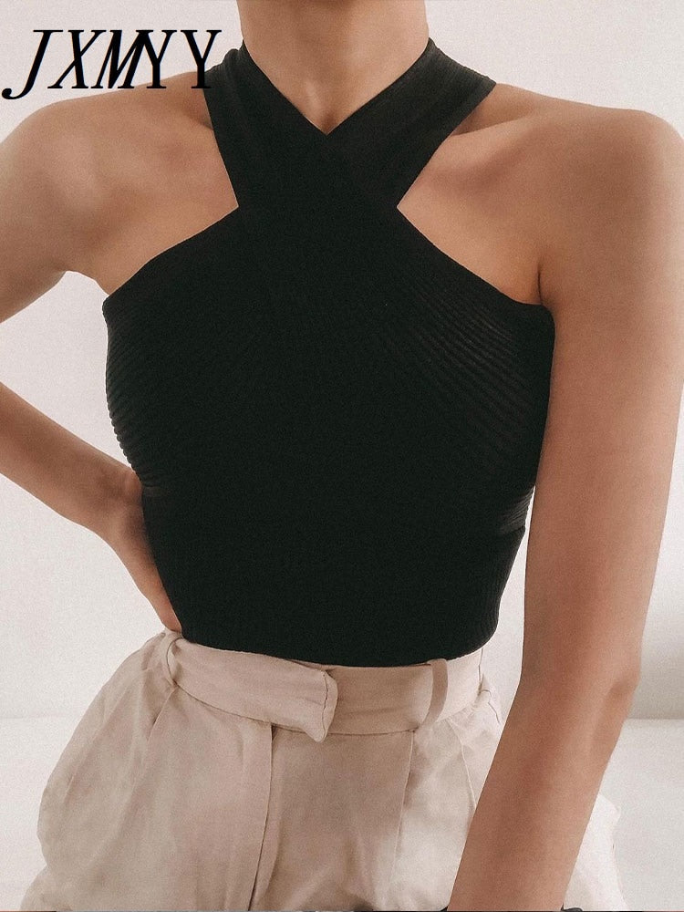 2024 New Fashion Women Summer Solid Vest Sleeveless Shirt Muje Knitted Tops Casual Blouses Y2K Crop Cami Top