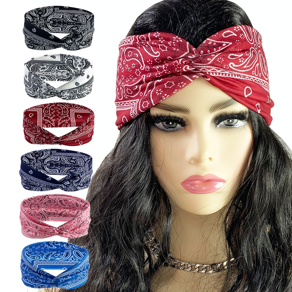 2024 New Headband Woman Bohemian Wide Cotton Stretch Bandana Girls Festival Flower Print Hair Accessories Summer Accessories