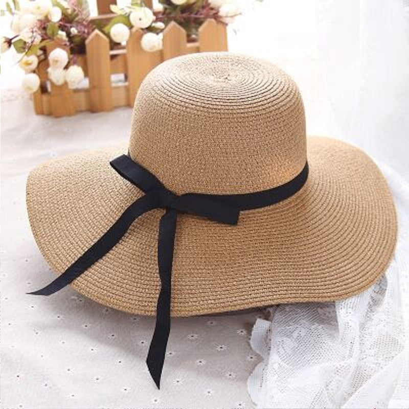 2024 New Simple Foldable Wide Brim Floppy Girls Straw Hat Sun Hat Beach Women Summer Hat UV Protect Travel Cap Lady Cap Female
