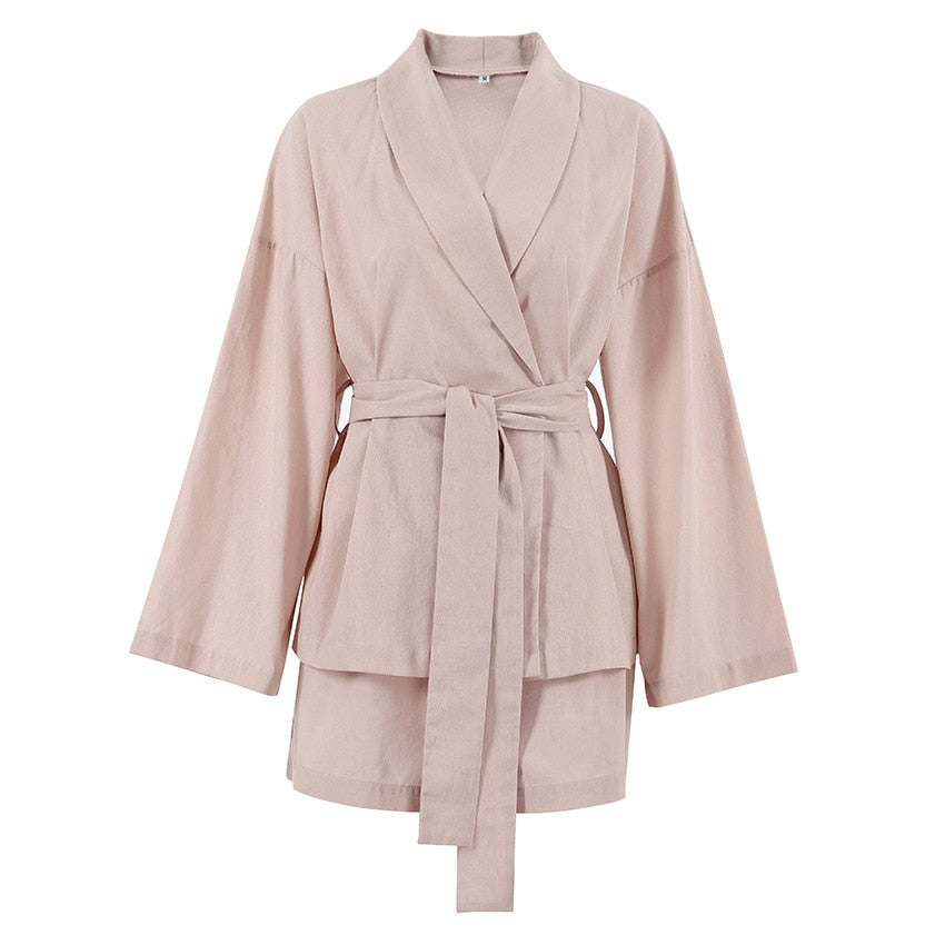 2024 New Sprind Summer Cotton Linen Women's 2 Piece Sets Elegant Casual Matching Set Women's Suit Outfits Blouse Shorts Set Pink