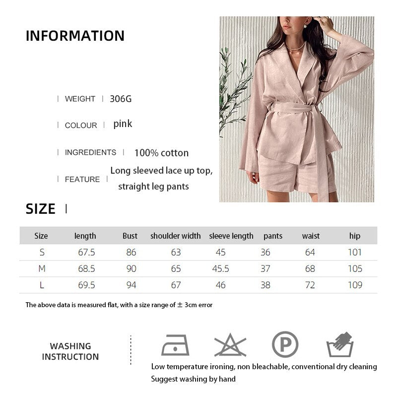 2024 New Sprind Summer Cotton Linen Women's 2 Piece Sets Elegant Casual Matching Set Women's Suit Outfits Blouse Shorts Set