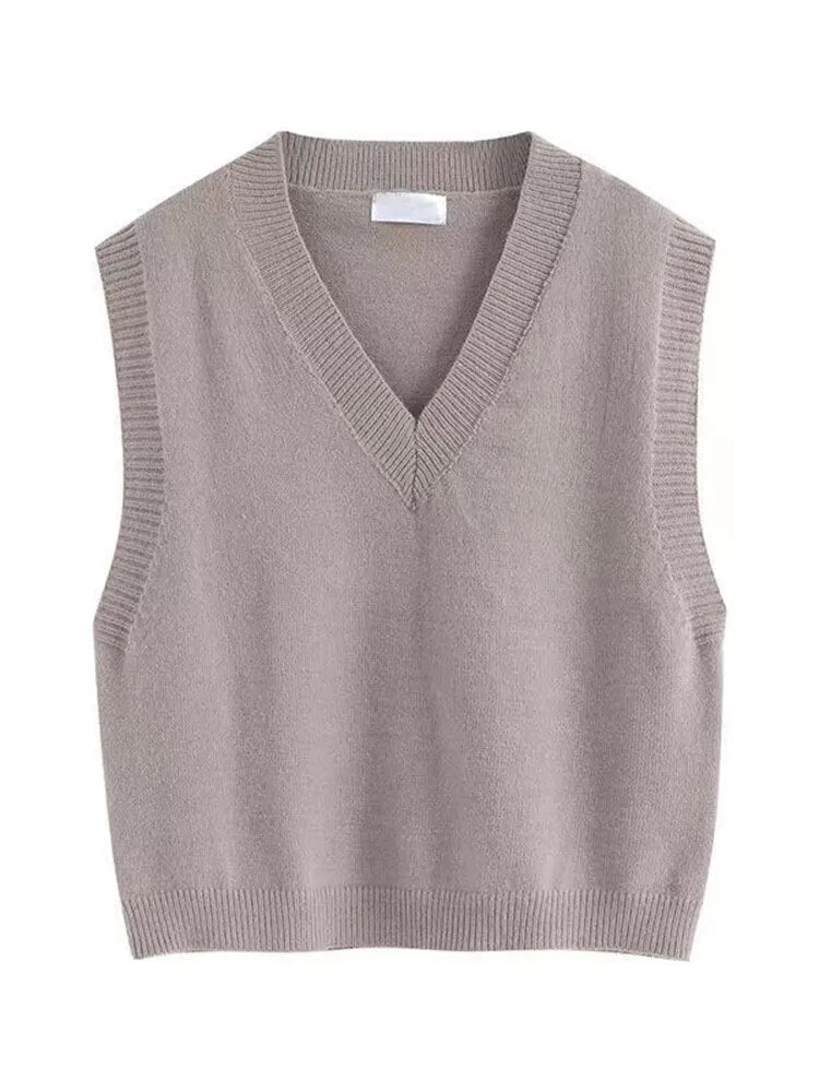 Spring Autumn 3 Piece Set Women Streetwear Knitted Vest+Long Sleeve Shirt+Harajuku BF Loose Cargo Pants Women beige vest