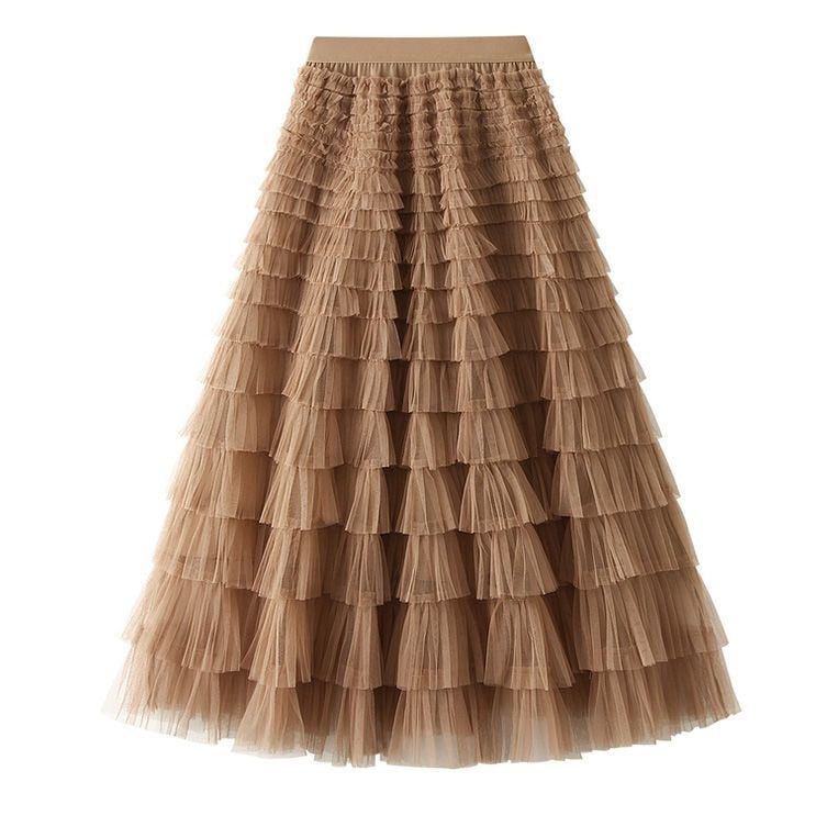 2024 New Summer Long Skirt Layered Ruffles Design Elegant Maxi Dress Office Women Commuting Party Attire Autumn Elegant Skirt Long khaki