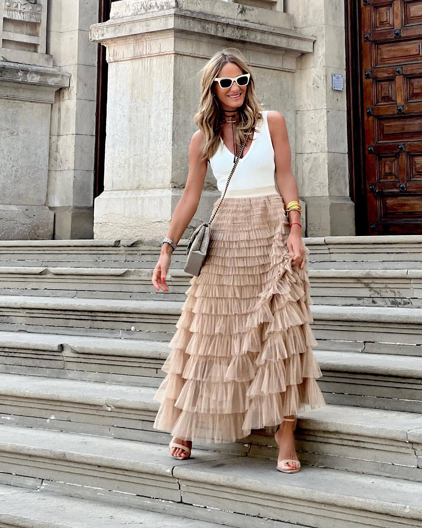 2024 New Summer Long Skirt Layered Ruffles Design Elegant Maxi Dress Office Women Commuting Party Attire Autumn Elegant Skirt