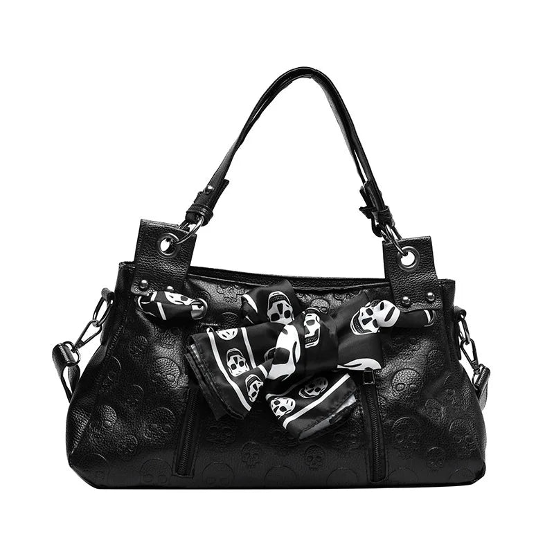 2024 New Women Messenger Bags Designer Motorcycle Punk Style Skull Rivet Tote Bag Crossbody Bags Ladies Leather HandBags H002 black (30cm<Max Length<50cm)