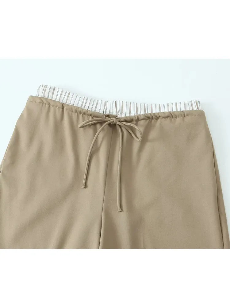 2024 OL Vest Pant Sets Fashion Sleeveless Single Breasted Vest Top Patchwork Drawstring Straight Leg Pants