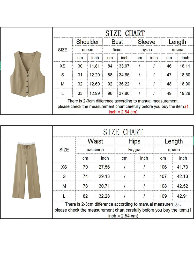 2024 OL Vest Pant Sets Fashion Sleeveless Single Breasted Vest Top Patchwork Drawstring Straight Leg Pants