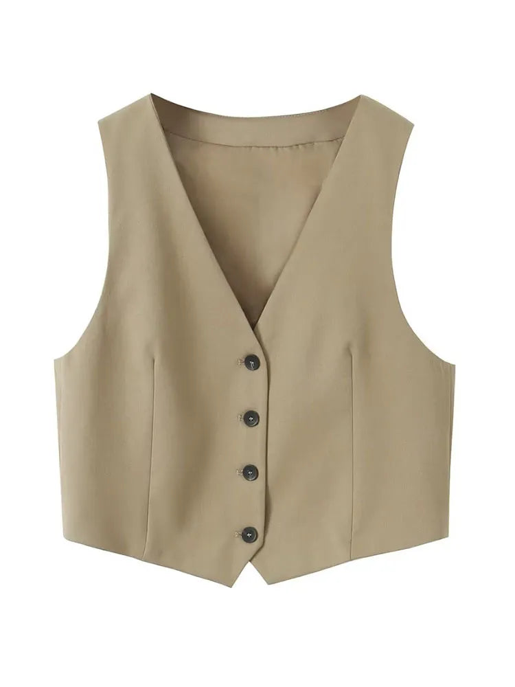 2024 OL Vest Pant Sets Fashion Sleeveless Single Breasted Vest Top Patchwork Drawstring Straight Leg Pants