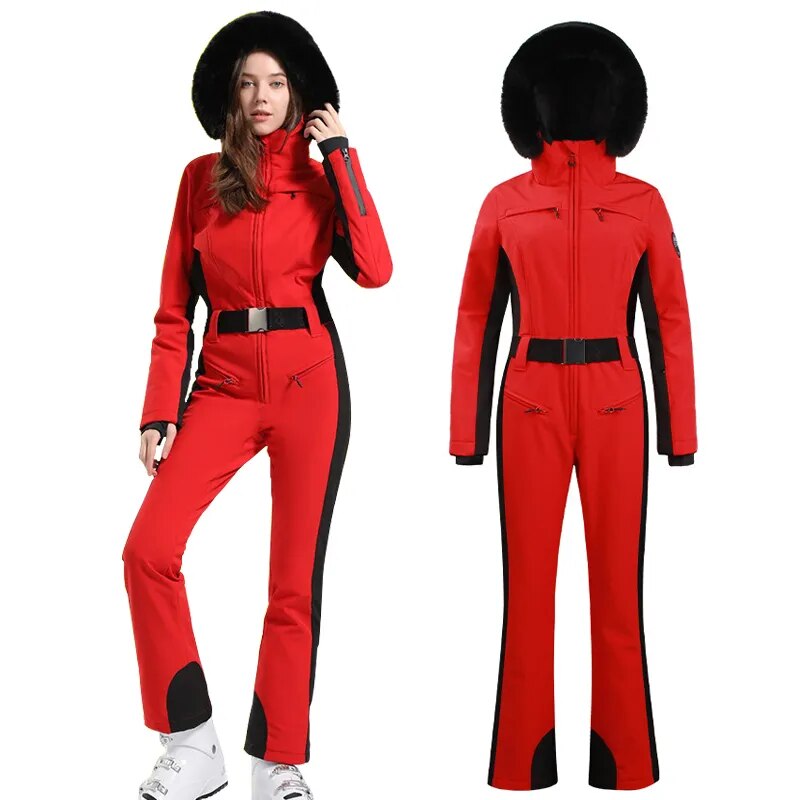 2024 One-piece Ski Suit for Women Thickening Snowboard Women Overalls Winter Windproof Waterproof Jumpsuit Clothing Skiing Suit