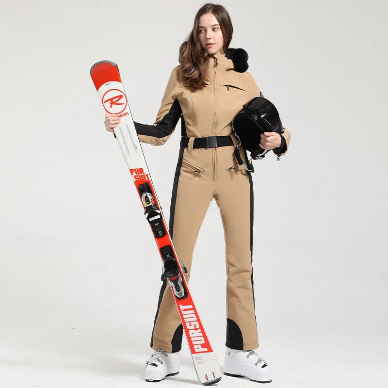 2024 One-piece Ski Suit for Women Thickening Snowboard Women Overalls Winter Windproof Waterproof Jumpsuit Clothing Skiing Suit