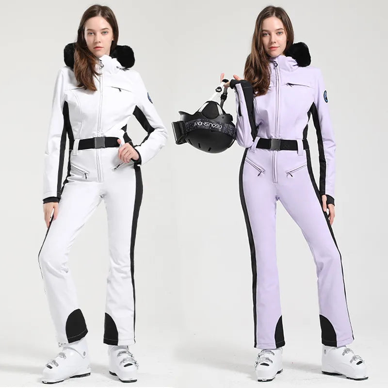 2024 One-piece Ski Suit for Women Thickening Snowboard Women Overalls Winter Windproof Waterproof Jumpsuit Clothing Skiing Suit