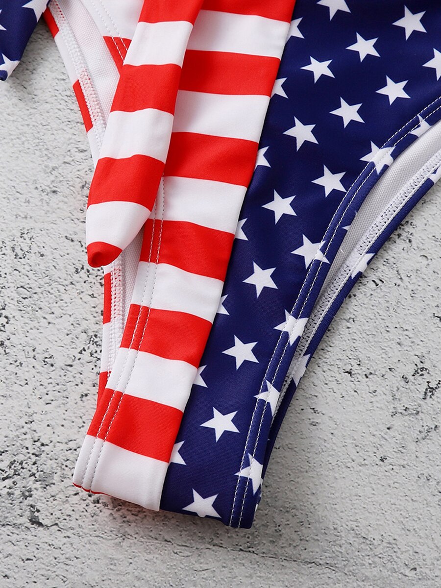 2024 Sexy V Neck One Piece Swimsuit Backless Swimwear Women US Flag Printed Bathing Suit Female Cross Back Beachwear Bodysuit