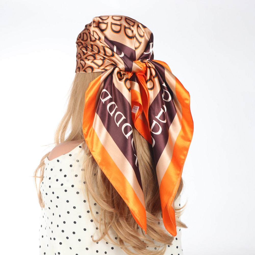 2024 Silk Scarves Luxury Brand Spring Summer Women Head/Hair Scarf 90X90cm Fashion Hijab Bandana Cheveux Foulard Femme BK50-12 90X90CM