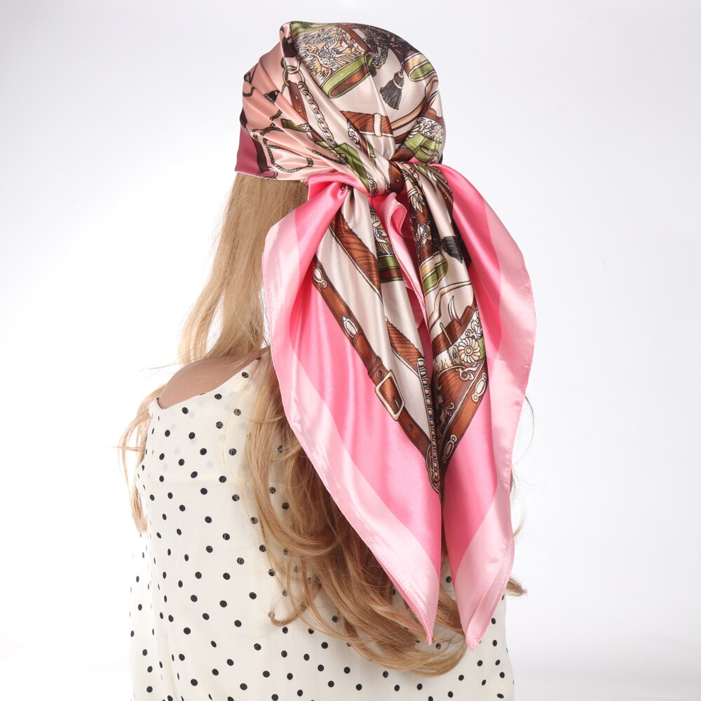 2024 Silk Scarves Luxury Brand Spring Summer Women Head/Hair Scarf 90X90cm Fashion Hijab Bandana Cheveux Foulard Femme BK50-27 90X90CM
