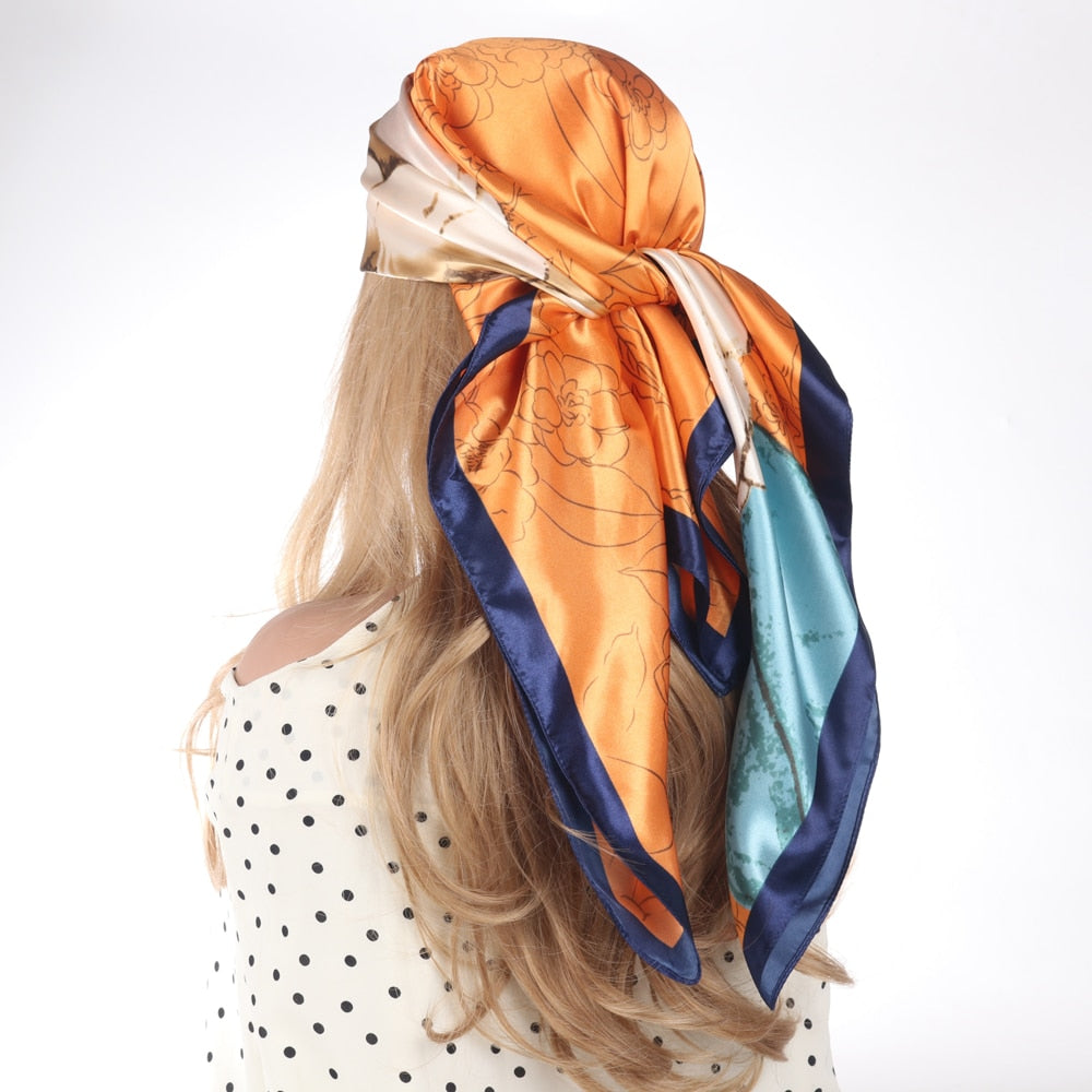 2024 Silk Scarves Luxury Brand Spring Summer Women Head/Hair Scarf 90X90cm Fashion Hijab Bandana Cheveux Foulard Femme BK50-25 90X90CM