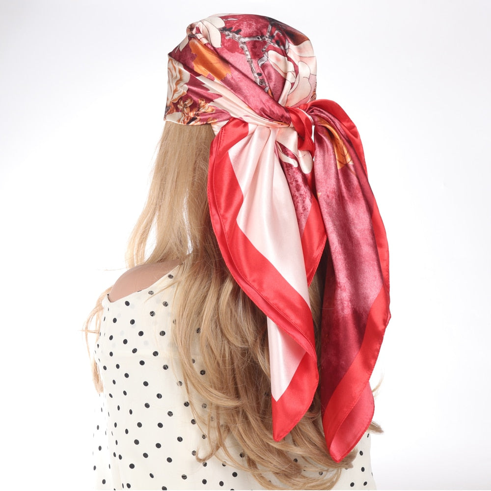 2024 Silk Scarves Luxury Brand Spring Summer Women Head/Hair Scarf 90X90cm Fashion Hijab Bandana Cheveux Foulard Femme BK50-22 90X90CM