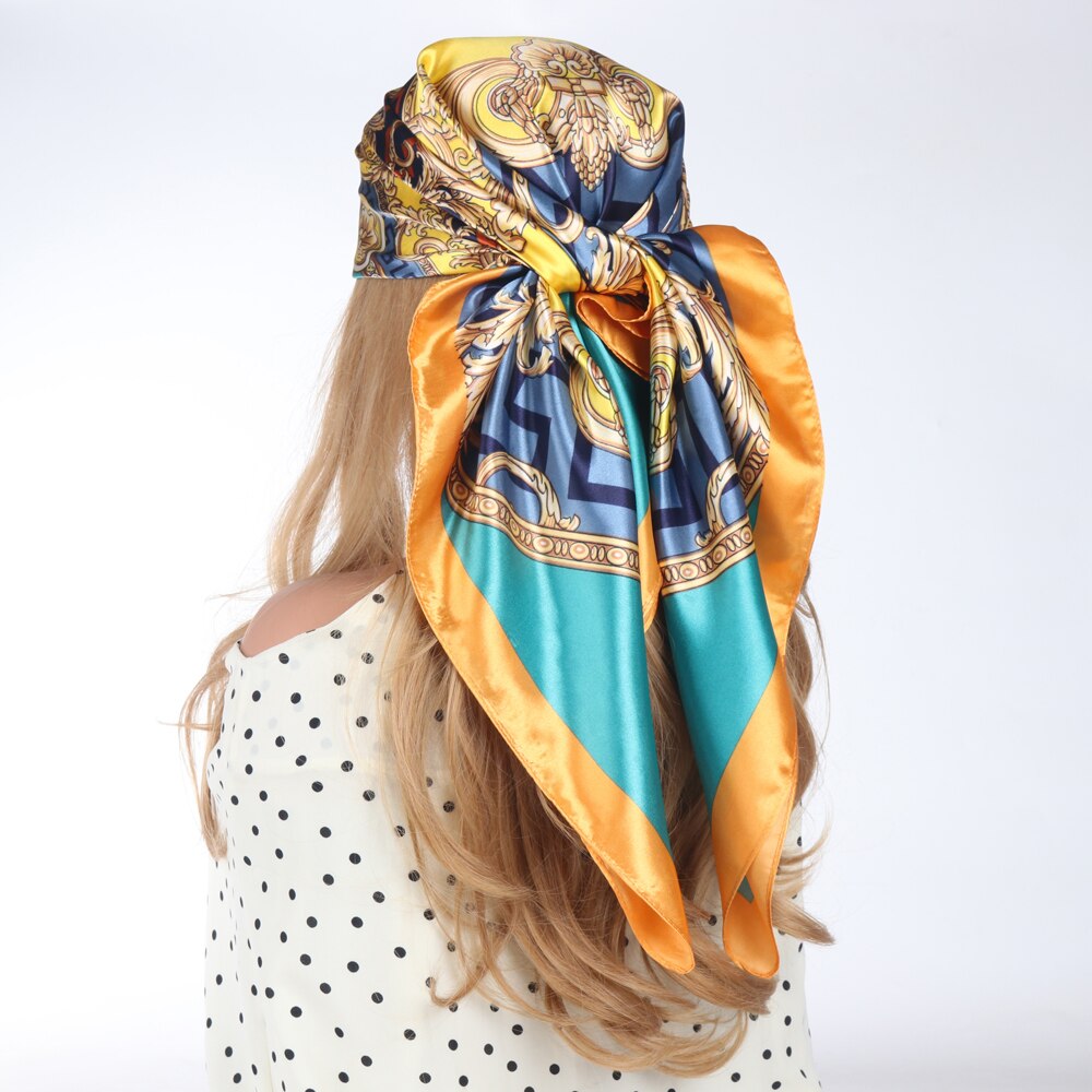 2024 Silk Scarves Luxury Brand Spring Summer Women Head/Hair Scarf 90X90cm Fashion Hijab Bandana Cheveux Foulard Femme BK50-16 90X90CM