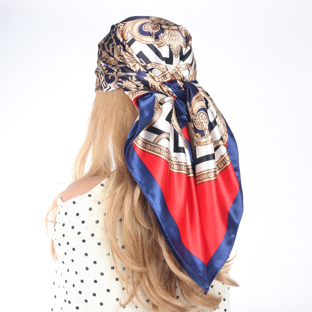 2024 Silk Scarves Luxury Brand Spring Summer Women Head/Hair Scarf 90X90cm Fashion Hijab Bandana Cheveux Foulard Femme BK50-18 90X90CM