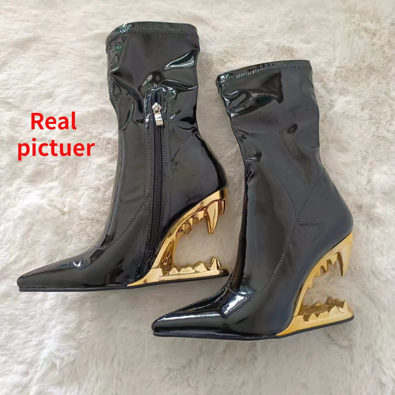 2024 Spring New Women Teeth High Heel Luxury Elastic Ankle Boots Brand Fashion Pointed Toe Elegant Sock Shoes Party Banquet 43