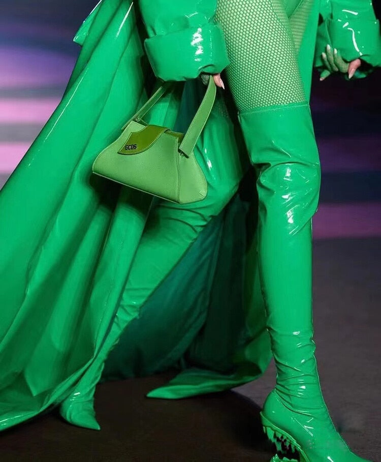 2024 Spring New Women Teeth High Heel Luxury Elastic Ankle Boots Brand Fashion Pointed Toe Elegant Sock Shoes Party Banquet 43 Green