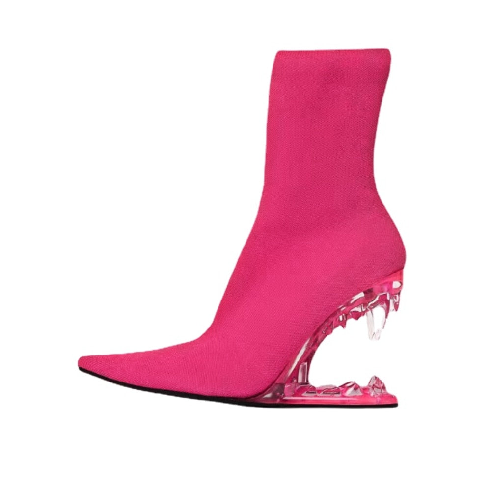 2024 Spring New Women Teeth High Heel Luxury Elastic Ankle Boots Brand Fashion Pointed Toe Elegant Sock Shoes Party Banquet 43