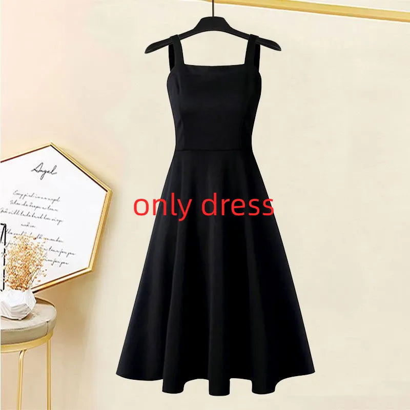 2024 Spring/Summer Korean Edition Skirt Women's New Fashion Versatile Style Top Coat Casual Slim Skirt Two Piece Set Black dress