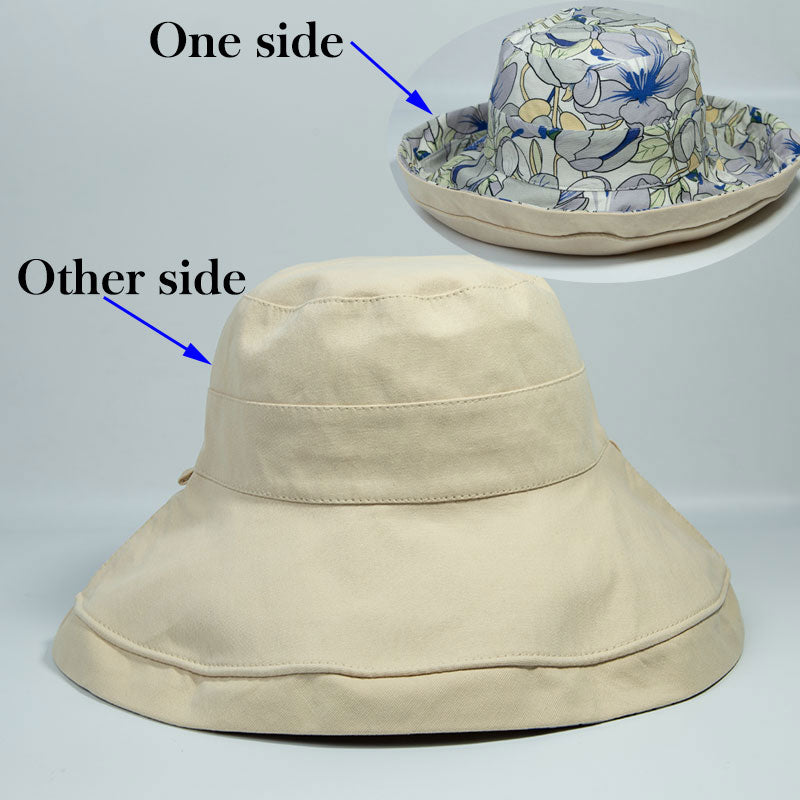 2024 Spring Summer Print Reversible Sun Beach Hat Woman Girl Outdoor Travel Vacation Fisherman Cap Wide Brim 12.5cm Visor Hat