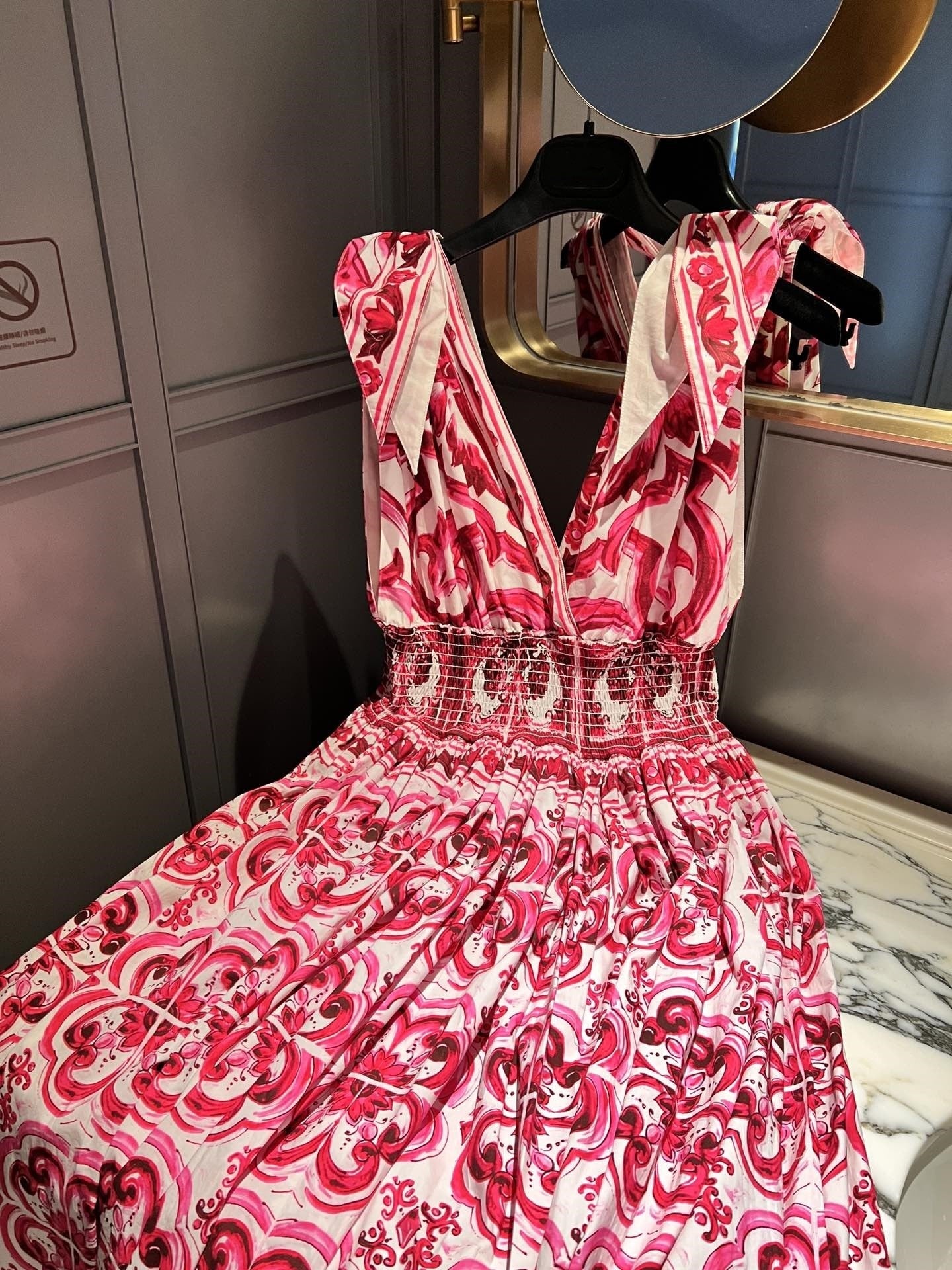 2024 Summer Cotton Print Deep V-Neck Sleeveless Strap A-line Waist Wrap Large Hem Long Dress woman maxi skirt