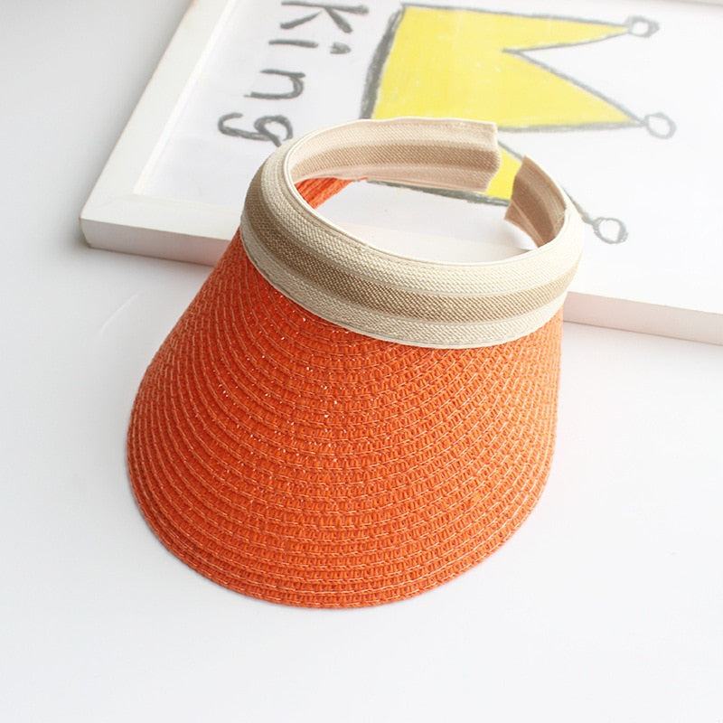 2024 Summer Empty Top Sun Hat - Female Outdoor Visor Cap Casual Shade Hat Straw Wide Large Brim Beach Sunhat Lady 0672-Orange