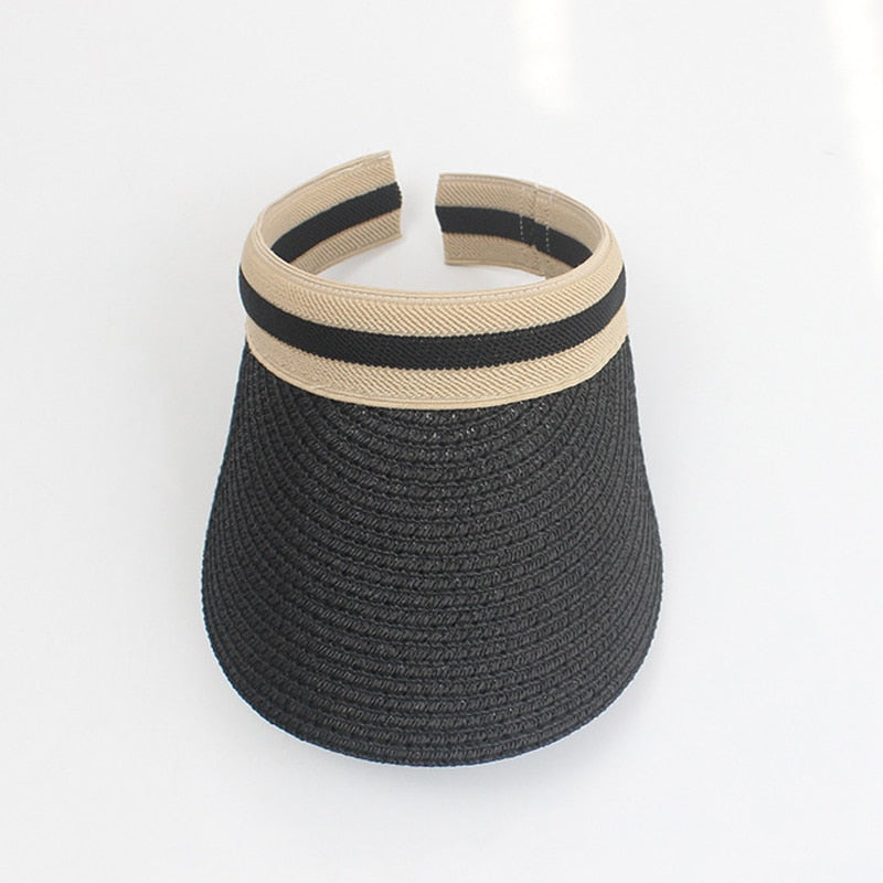 2024 Summer Empty Top Sun Hat - Female Outdoor Visor Cap Casual Shade Hat Straw Wide Large Brim Beach Sunhat Lady 0672-black