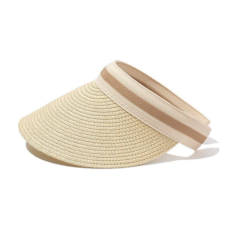 2024 Summer Empty Top Sun Hat - Female Outdoor Visor Cap Casual Shade Hat Straw Wide Large Brim Beach Sunhat Lady Style 1