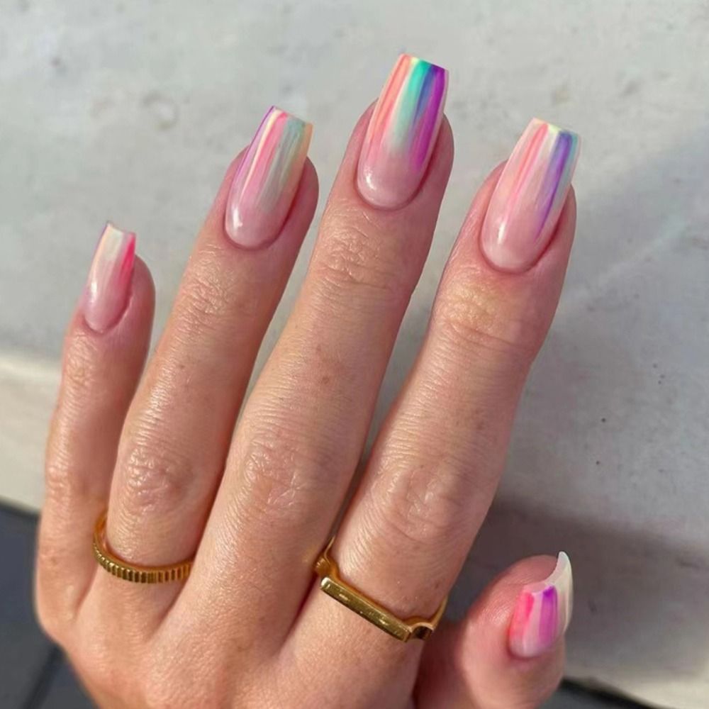 2024 Summer False Nails Square Head Full Cover Nail Tips Detachable Fake Nails Press on Nails Manicure 24Pcs DIY Manicure 2