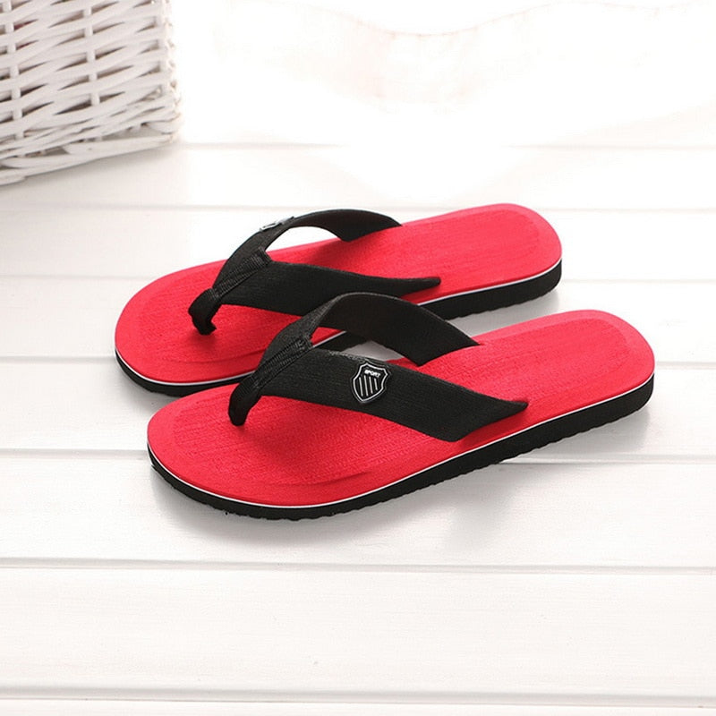 2024 Summer Slippers Men Flip Flops Beach Sandals Non-slip Casual Flat Shoes Slippers Indoor House Shoes for Men Outdoor Slides Red