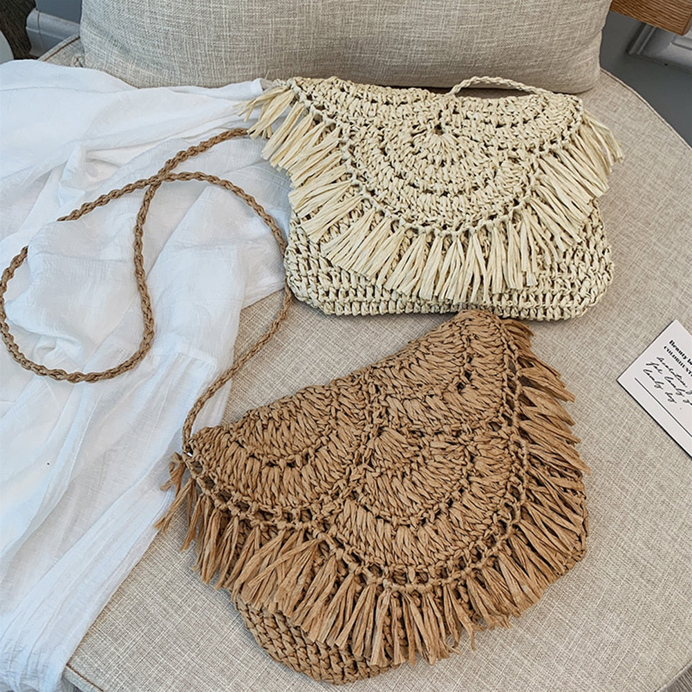 2024 Summer Straw Bags For Women Handmade Tassel Beach Bags Raffia Rattan Woven Handbags Female Vacation Crossbody Bags Clutch