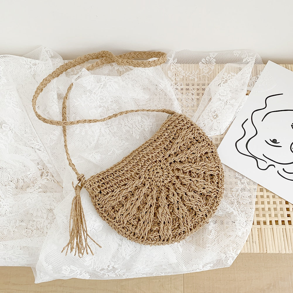 2024 Summer Straw Bags For Women Handmade Tassel Beach Bags Raffia Rattan Woven Handbags Female Vacation Crossbody Bags Clutch Type L