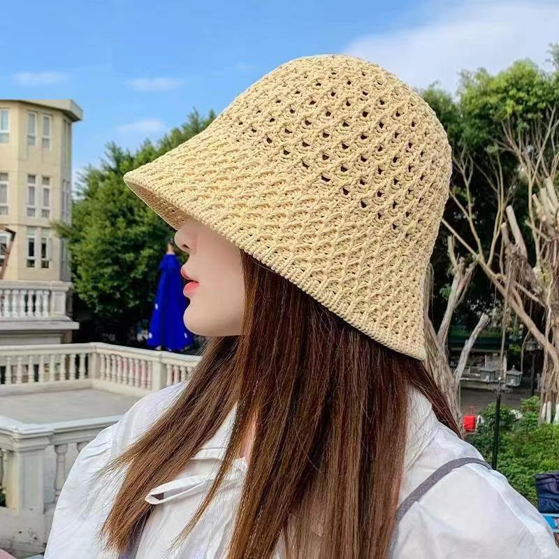 2024 Summer Sunscreen Hat Women's Net Red ins Korean Bucket Hat Hollow out Fisherman Basin Hat Outdoor Knitted Sun Shield Hat 07 55-58CM