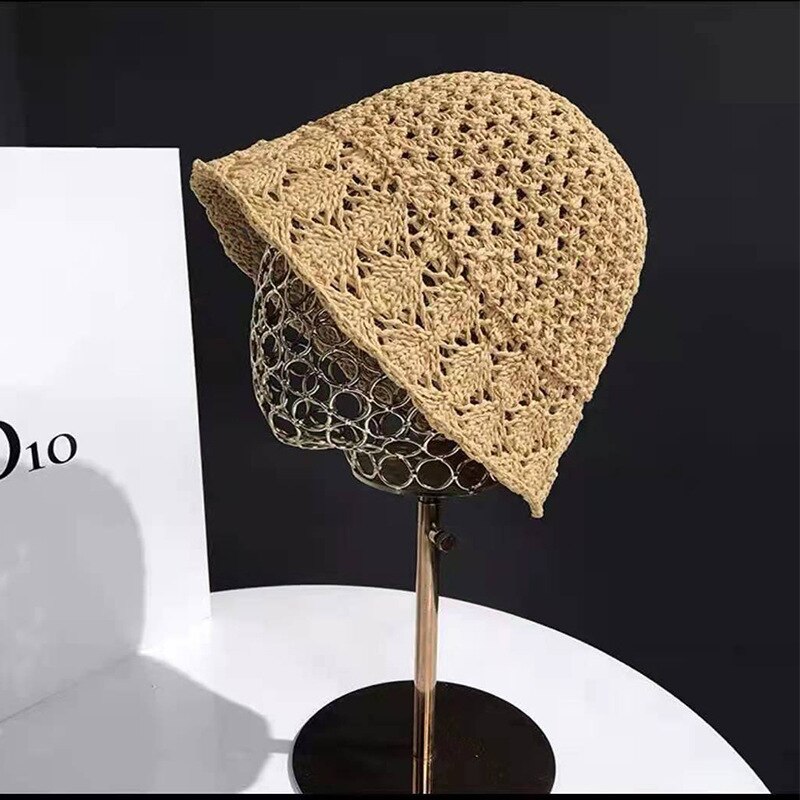 2024 Summer Sunscreen Hat Women's Net Red ins Korean Bucket Hat Hollow out Fisherman Basin Hat Outdoor Knitted Sun Shield Hat 21 55-58CM