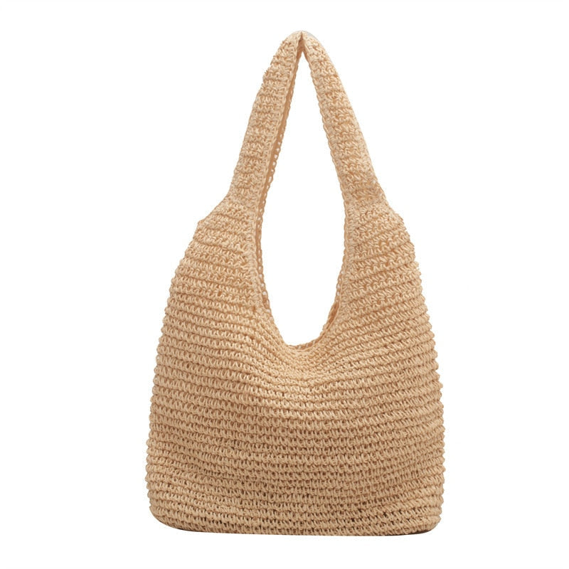 2024 Summer Women's Bag Soft Straw Bag Casual Long Woven Shoulder Bag Popular Light Travel Beach Bag khaki